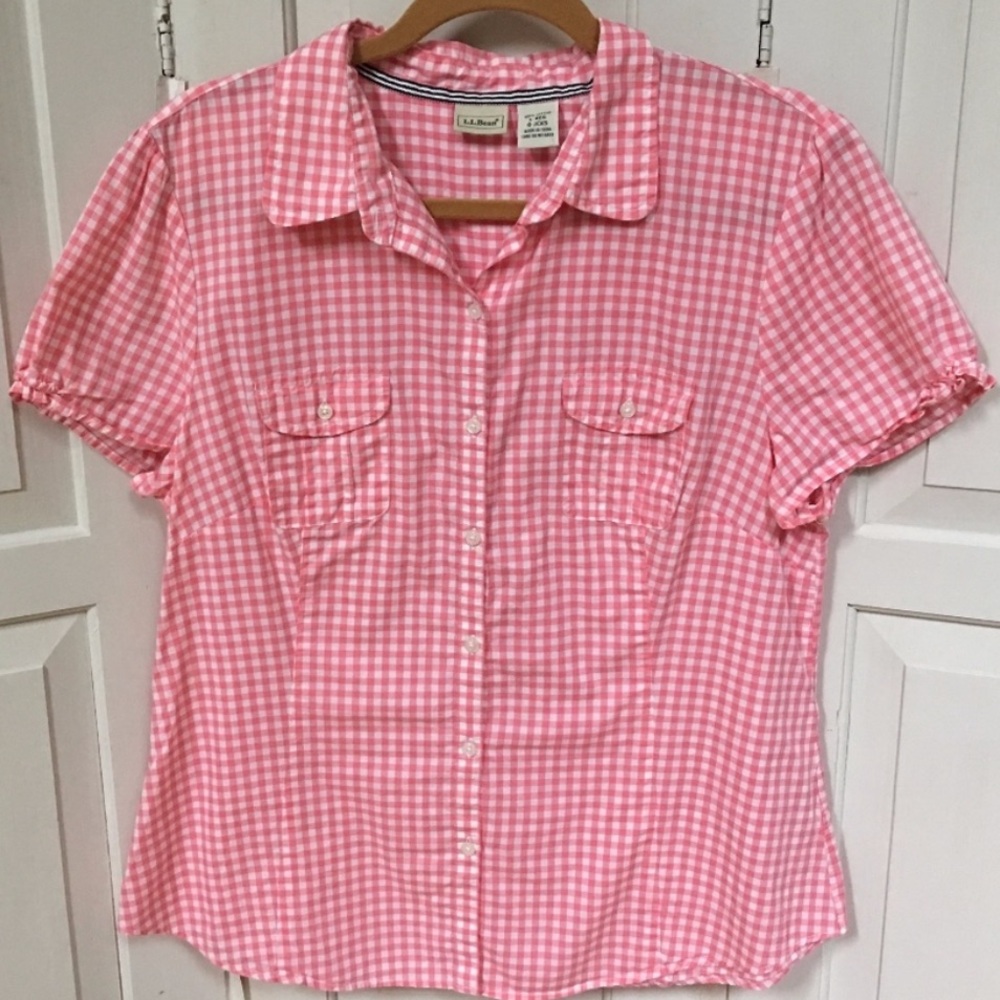 L.L. BEAN Gingham Button Down Blouse